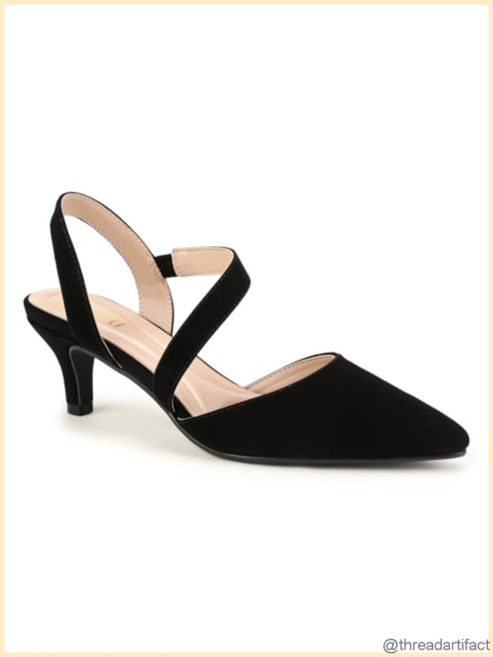 IDIFU Women's Pointed Toe Kitten Low Heels Pumps Faux Leather Slingback